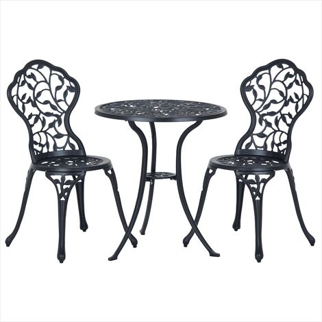 Table de jardin ronde noire aluminium et 2 chaises (1/5)