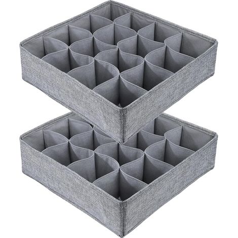 Organisateur de Tiroir Pliable Tissu de jute pour Sous-vètements, Soutien-Gorges, Chaussettes Boîte de Rangement à Compartiment Gain de Place, Lot de 2 (Gris) (1/5)