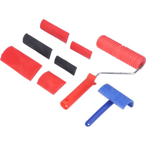 Kit de Peinture Effet Bois : Rouleau Texture Bois, Outils de Finition Murale pour Meubles DIY, Décoration Intérieure, Ouvre-Pot, Lot de 5 (Rouleau + MS3 + S17 Bleu + MS6 Noir + MS6 Rouge) (1/5)
