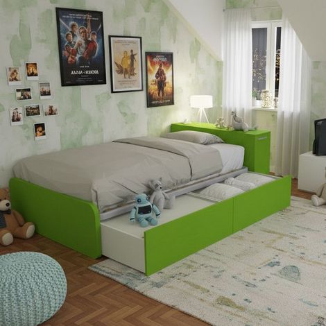 Letto una piazza e mezza 120x190 con contenitore - Ideale per camerette - Verde mela