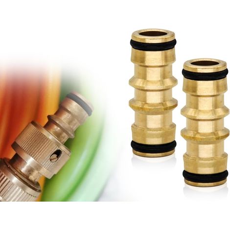 2 Pièces Connecteur de Tuyau 16mm Double Passage Adaptateur Raccordement d'Arrosage Extensions Mâle en Laiton 1/2" -