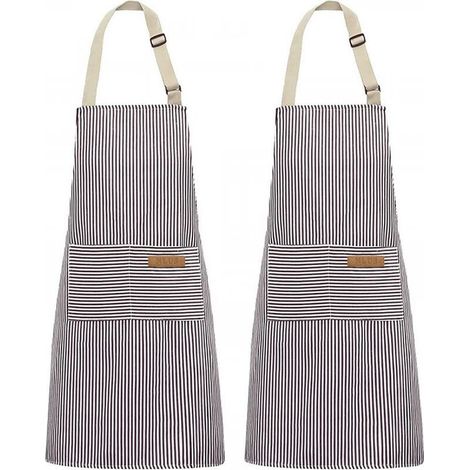 Tablier gris à fines rayures, 6875cm, ensemble de 2 pièces, tour de cou ajustable, convient pour la salle à manger et la cuisine. (1/5)