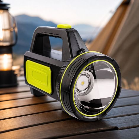 Lampe torche puissante 800 lumens LED COB rechargeable étanche ABS noire verte pour camping chantier sécurité (1/4)