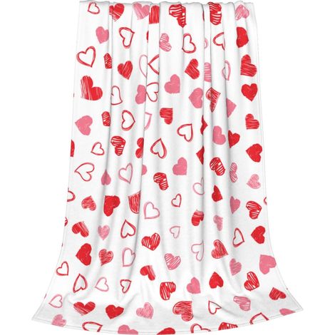 Couverture légère en flanelle ultra douce pour la Saint-Valentin, motif cœur d'amour, pour petite amie, amoureuse, rose, rouge, chaud, douillet, pour canapé et lit, 200 x 150 cm (1/5)