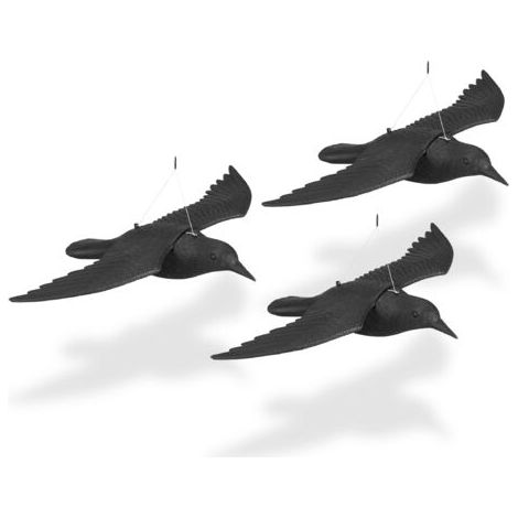 Relaxdays Vogelschreck-Set, 3er Pack, schwarz, fliegende Kunststoffkrähen, ideal für Garten & Balkon (1/5)