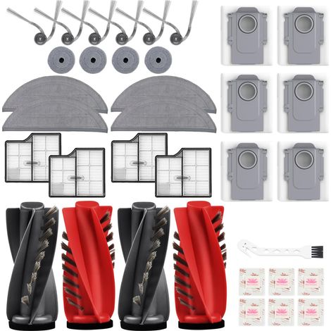 36 Pack Zubehörset für Roborock Saros 10 Saugroboter, 4 Hauptbürsten, 4 Filter, 4 Halbmond Wischpads, 4 Runde Wischpads, 6 Seitenbürsten, 6 Staubbeutel, 1 Reinigungsbürste, 1 Schraub (1/5)