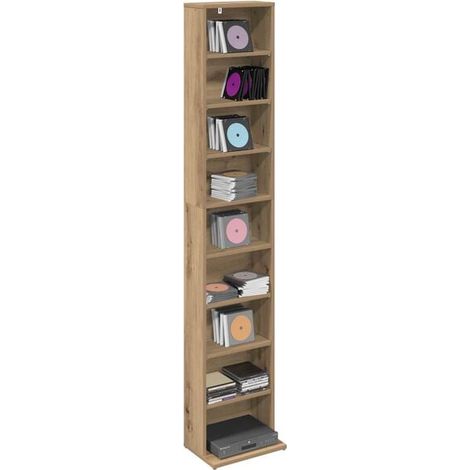 Meuble CD en Bois d'Ingénierie Style Chêne, Rangement pour 150 CDs, Étagère de Stockage Verticale 33 x 23,5 x 175 cm (1/5)