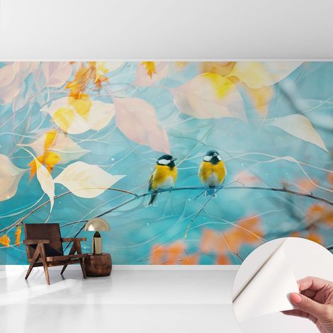 Tapete Selbstklebend - abwaschbar - Tapete mit Motiv - trendige Wanddeko - elegant Fototapete Frühlingsvögel 416x254 cm (1/5)
