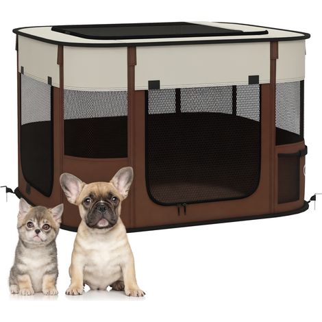 Box per Animali con 6 Finestre, 3 Porte e 2 Borse Portaoggetti, Poliestere e Acciaio, 74x60x45 cm, Marrone
