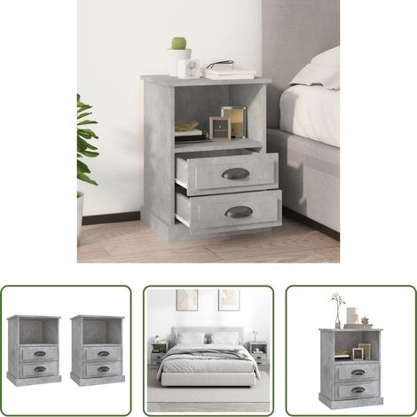 vidaXL Nachttisch Holz - Nachttische 2 Stk. Betongrau 43x36x60 cm (1/5)