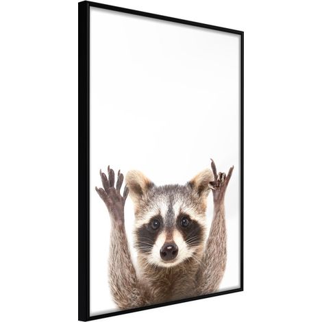 Affiche Murale Encadrée "Funny Racoon" 30 x 42 cm Noir
