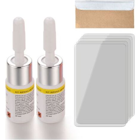 1 kit liquide de réparation de vitres automobiles, résine époxy 2 ml, bande de durcissement, lame, pour pare-brise feuilleté (1/5)