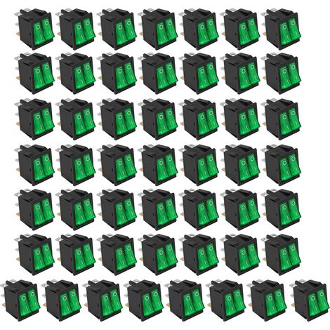 Lot de 50 interrupteurs à bascule marche/arrêt électroniques pour bateaux, 6 broches, 2 positions, 2 niveaux, avec voyant lumineux, 125 V/250 V, KCD3 Vert (1/5)