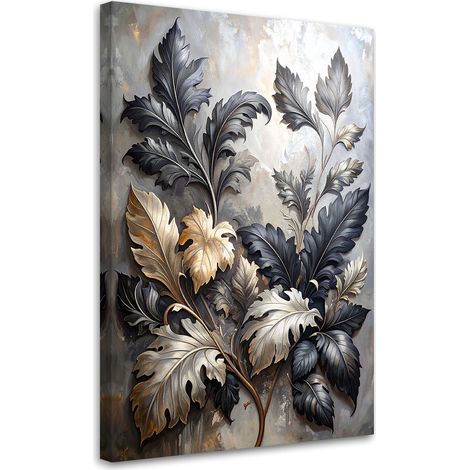 Bild auf Leinwand Schwarze Akanthus- und Lorbeerblätter auf beigem Hintergrund 20x30 (1/5)
