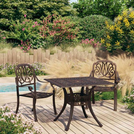 vidaXL Ensemble de bistro 3 pcs Aluminium coulé Bronze (1/5)