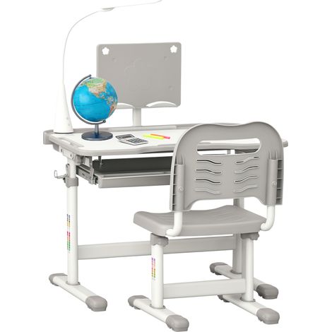 Bureau enfant avec lampe LED hauteur réglable plateau inclinable support lecture gris (1/5)