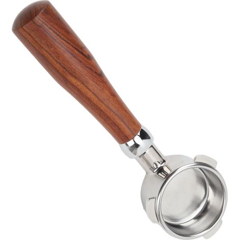 Portafiltro senza fondo in acciaio inox per macchine da caffè Breville Serie 8, 54 mm, modello circolare E, legno di palissandro del Siam. (1/5)