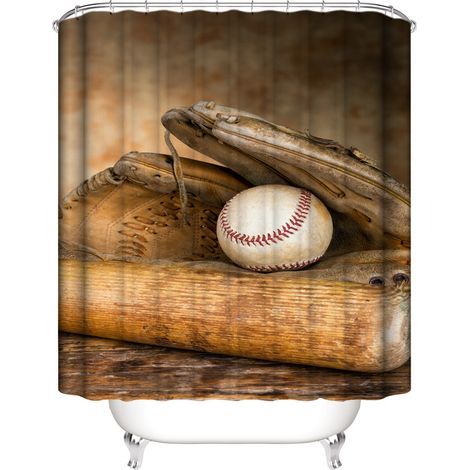 Rideau de douche à motif baseball 180 x 180 cm, rideau de douche avec motif en mouvement
