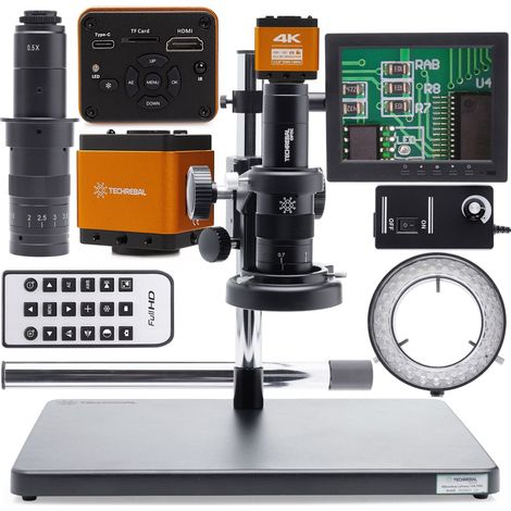 Microscope numérique 10A - Solo + Éclairage réglable, caméra LED 60X, écran Techrebal orange (1/5)