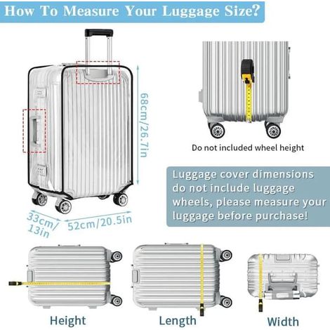 Klar PVC-bagageskydd 76 cm (30 tours), återanvändbart reptåligt skydd avec kardborrestängning for rullväskor, transparent 2-pack