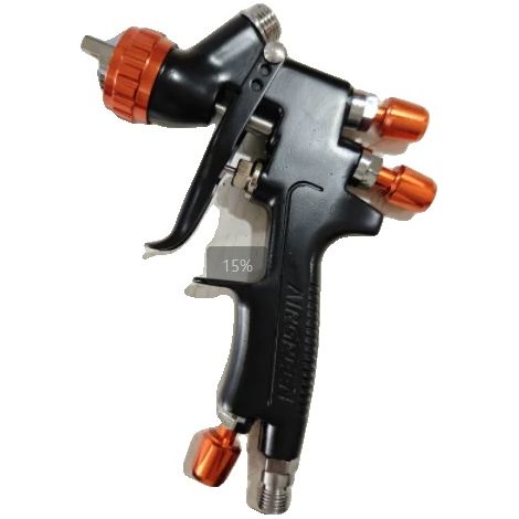 Pistola de pintura HVLP, control de fluido ajustable, capacidad de 600 cc, color oro. (1/2)