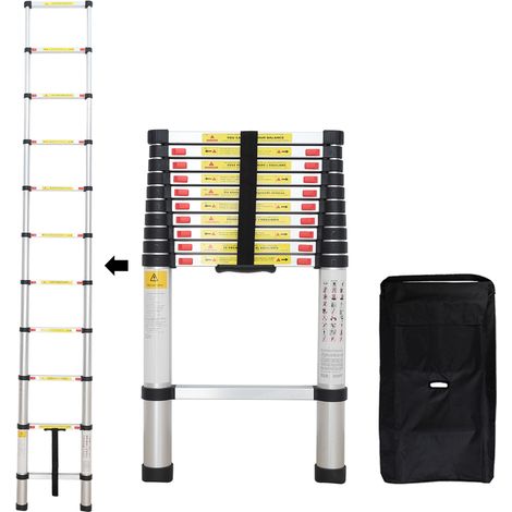 Todeco – Échelle télescopique pliable 3,2 m – 11 marches – Charge max 150 kg – Sac de transport inclus – Norme EN 131