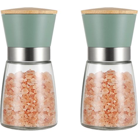 2 Moulins à sel et poivre, acier inoxydable brossé, verre transparent, broyeur céramique réglable, cuisine (1/5)