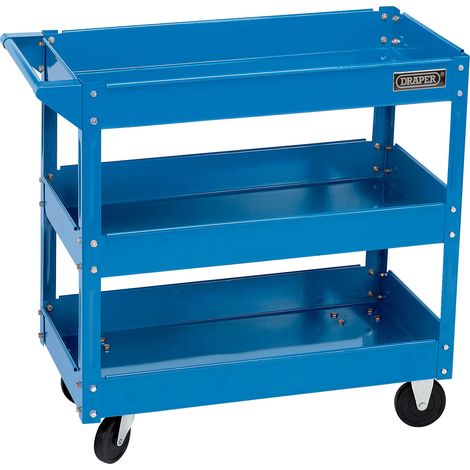 Draper Tools 3-Tier Blue Tool Cart with Sturdy Steel Frame for Garage and Workshop Storage (1/5)