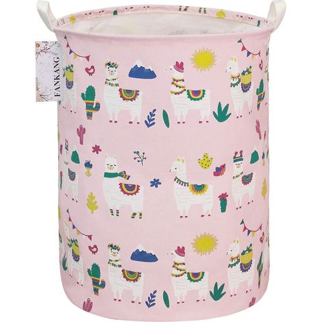Grand panier à linge, bac de rangement pour jouets, chambre d'enfant, en toile, pliable (alpaga rose) (1/5)