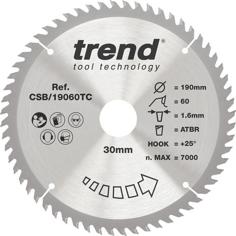 Lame de scie circulaire ATBR 190 mm, 60 dents TCT, 30 mm alésage (1/5)