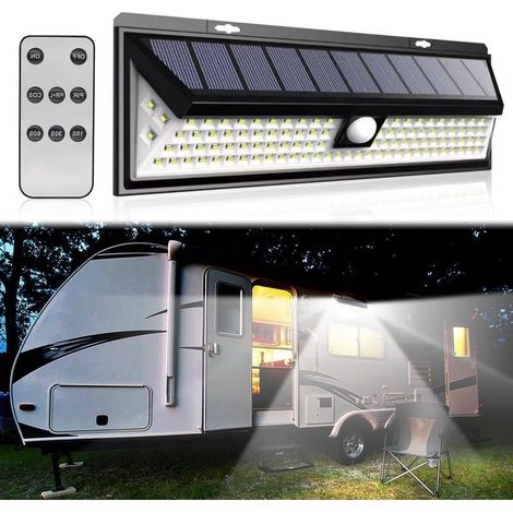 Lampe solaire pour camping-car - Détecteur de mouvement - 118 LED - Avec télécommande - Étanche - Pour les voyages en camping-car, les remorques de voyage (1/5)