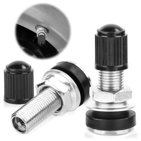 Lot de 2 valves de voiture, valves de pneu avec bouchons anti-poussière en métal tubeless valves universelles pour pneus de voiture et moto, noir (1/5)