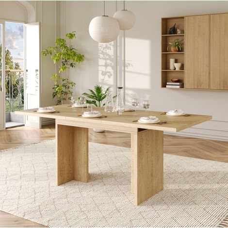 Mesa de comedor extensible 6-8 personas, 140-180 x 80 cm, en MDF, estilo moderno, color roble (1/5)