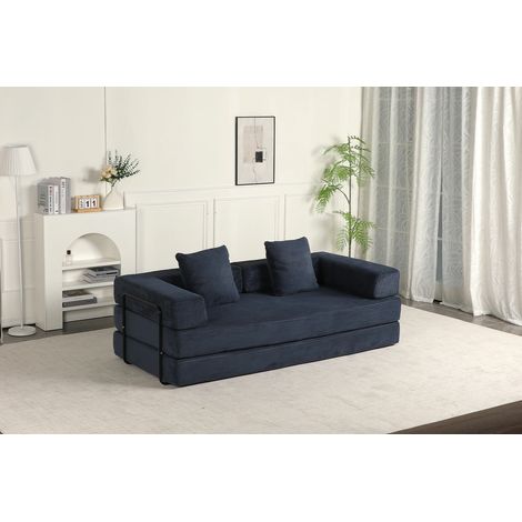 Canapé-lit compressible Corduroy bleu foncé,3-en-1 Pas d'assemblage nécessaire Canapé de plancher pliable,Canapé Loveseat pour les petits espaces du salon
