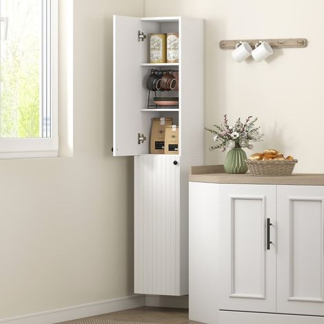 Armario de baño mural 60x15x75 cm blanco en madera con 6 estantes y cierre suave (1/4)