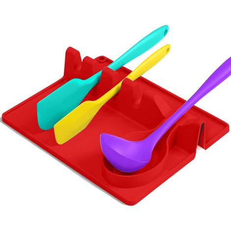 Support Pour Cuillères - En Silicone - Résistant à la Chaleur - Avec Bac Anti-Goutte - 6 Emplacements - Trou de Suspension - Sans BPA (1/5)