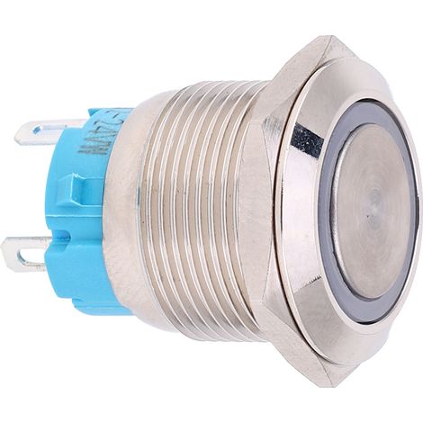 Deux interrupteurs à bouton-poussoir autobloquants 1224VDC de 19 mm et un interrupteur à bouton-poussoir métallique à 4 broches normalement ouvert (blanc). (1/5)