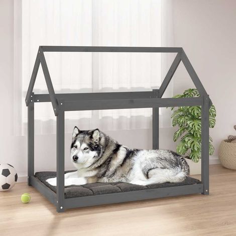 Lit pour chien en bois de pin massif gris 111 x 80 x 100 cm - PANGIVO (1/5)
