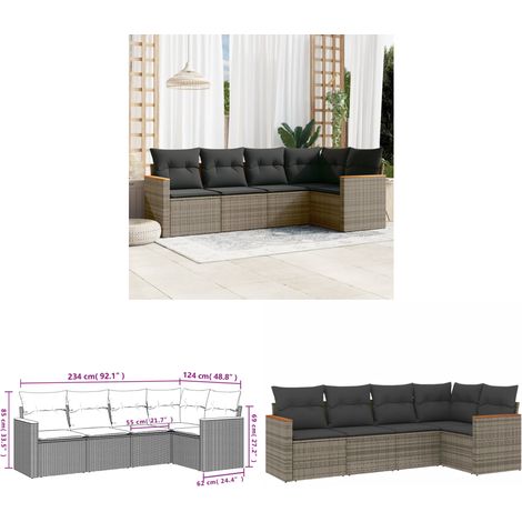 5-tlg. Garten-Sofagarnitur mit Kissen Grau Poly Rattan - Gartenmöbel - Esszimmergarnitur - Outdoor Möbel - Lounge Set - Rattan Sofa - Home & Living (1/3)
