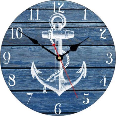 Pr 34cm White Anchor Diagram Wall Clock, Non Ticking Silent Clocks, Nautical Retro Wooden Arabic Numeral Clocks, Easy to Read Wall Clocks for Kitchen/Living Room/Bedroom (1/5)