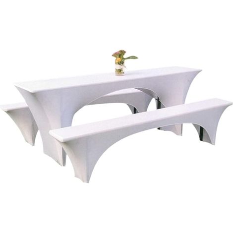 Paquete de 3 fundas elásticas para mesa de cerveza y mantel, 70 cm de ancho, para carpas y bancos de cerveza (blanco, para mesa de 70 cm)