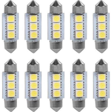 10 PCS 36 MM 12 V 3 SMD 5050 LED Festoon Dme Voiture Ampoules Intérieur Lampe Blanc (1/4)