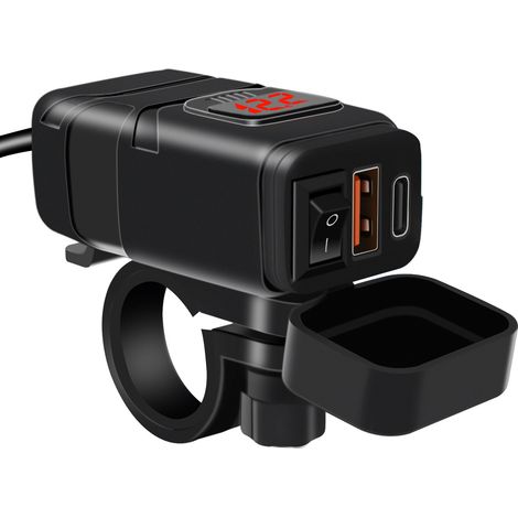 Auto- und Motorradladegerät, QC 3.0 USB-Buchse und 6-30V LED-Voltmeter, IP65 wasserdichter USB-Adapter mit Ein-/Ausschalter für Boote, SUV 12V (rot)