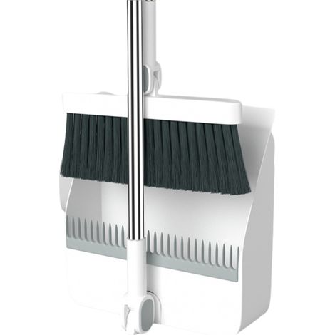 Balai et pelle à poussière blancs en matériau durable, set compact avec brosse en laine, nettoyage facile (1/5)