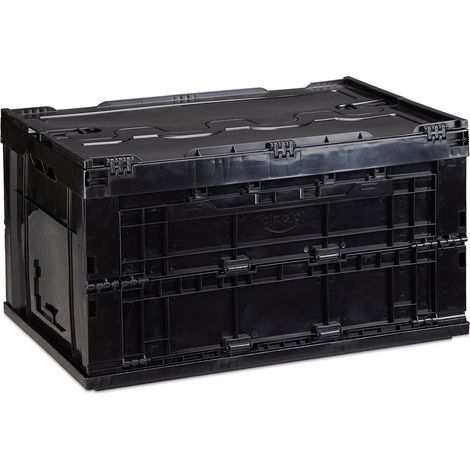 Relaxdays Professional Storage Box, Sturdy, Commercial Crate, Lidded, 32.5x58x39.5cm, Black