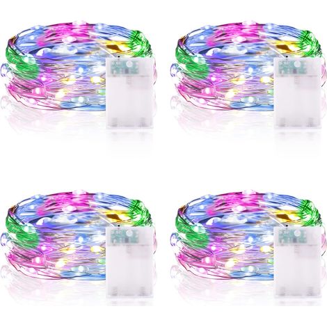 Guirlande Lumineuse LED à Piles 2M 20 LEDs Mini Guirlande LED avec Minuterie Interieur Extérieur Décoration Lumière pour Chambre Noël Mariage Anniversaire Soirée (4 Pièces, Blanc Chaud)