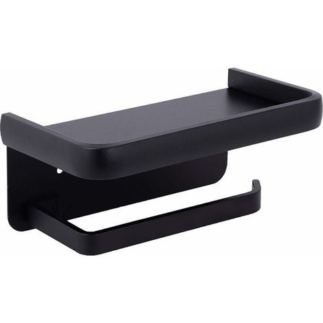 Porte Papier Toilette Mural avec Tablette sans Percage Support Papier Toilette Adhesif Aluminium Porte Rouleau de Papier pour WC Salle de Bain Noir (1/4)