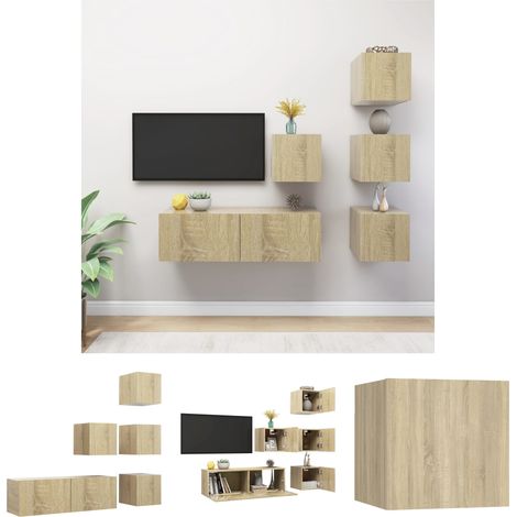 Schrankset - vidaXL 5-tlg. TV-Schrank-Set Sonoma-Eiche Holzwerkstoff - Wandmontage (1/5)