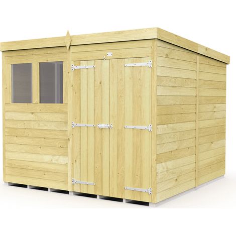 8 x 8 Feet Pent Shed - Double Door With Windows - Wood - L231 x W243 x H201 cm