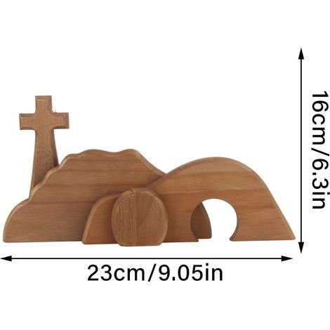 Scène de Pâques, décoration de croix, figurine de Jésus en bois, tombeau vide, croix de Pâques, décoration intérieure (1/5)